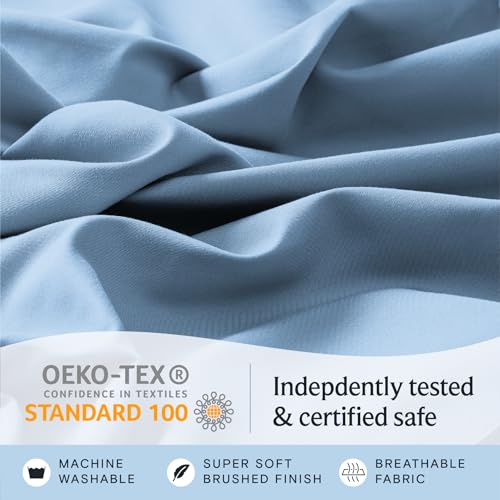 Image of LuxClub 4 PC Queen Sheet Set, Breathable Luxury Bed Sheets, Deep Pockets 18 inch Wrinkle Free Cooling Sheets Machine Washable Hotel Bedding Silky Soft - Sky Queen