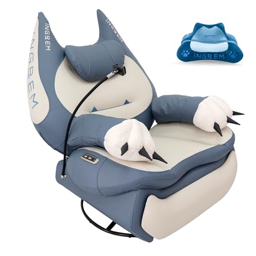 Image of INGREM Smart Recliner with Adjustable Settings, Voice-Activated Home Theater Gaming Seat Rocker, Electric Lounge Chair Featuring USB Port ,Phone Holder and Cat Claw Armrest (Leather Blue)