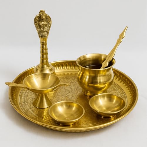 Narayan Product Brass Pooja Thali Set of 6 || Small 6 Inch Puja T...