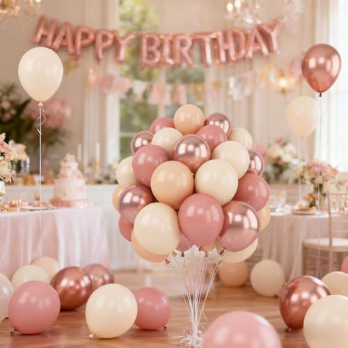 Image of 60pcs Dusty Pink Balloons 12 Inch Blush Pink Dusty Rose Nude Balloons Ivory White Metallic Rose Gold Decorations for Boho Baby Shower Girl Birthday Party Wedding Bridal Shower Party Decorations