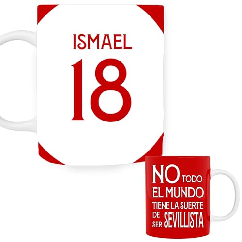 Taza Personalizada del Sevilla con Nombre -Taza Equipo de Futbol Sevillista- Taza Sevilla- Taza Equipo de Fútbol - Taza Cafe - Regalo Original - Cerámica Blanca