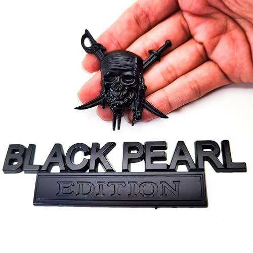 Image of 3D Metal Pirate Skull Car Emblem - Black Pearl Edition Heavy Duty Auto Badge Decal, Crossed Swords Tailgate Sticker, Waterproof Exterior Decoration for Trucks, SUVs & Off-Road Vehicles (Matte Black)