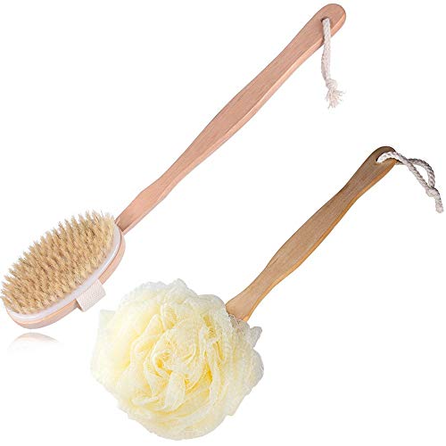 Dry Brushing Body Brush,Long Handled Exfoliating Brush, shower brush, Dry Brush for Drainage Massager, Body Scrubber scrub brush (2 Pack)
