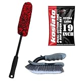 KOSIATO Car Wheel Brush & Wheel Barrel Brush Kit – 19" Soft Non-Scratch Microfiber Rim + Stiff-Bristle Scrubber for Tires, Rubber Mats & Motorcycles – Tire Brushes for Cleaning Tires