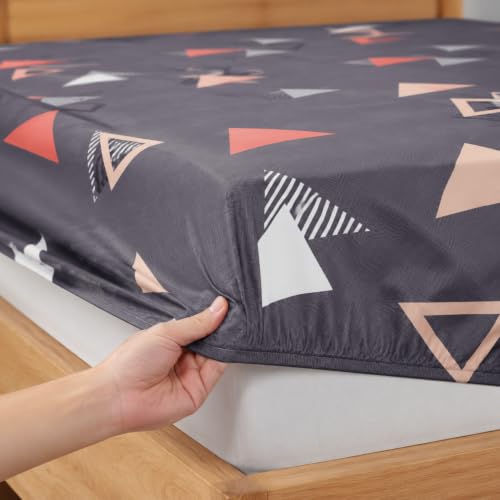 Image of la'amour 100% Cotton Elastic Fitted Bedsheets with 2 King Size Pillow Covers Double Bed with All Around Elastic Supersoft Size - 72 King Sizex78+10 inches Peach & White 200 tc - 220 tc