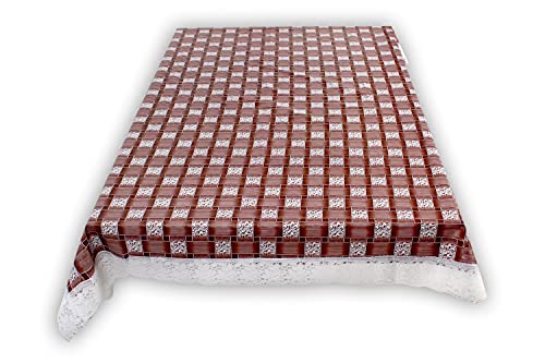 Image of The Furnishing Tree Waterproof PVC Rectangle Shaped 2 Seater Table Cover WxL 45x70 inches Basketweave Pattern Multicolor with White Border lace