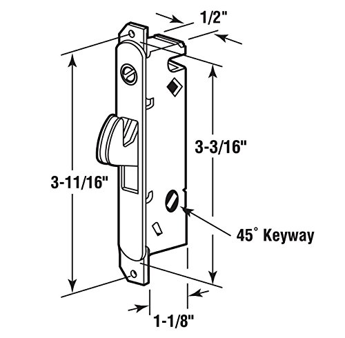 Fpl #3-45-S Sliding Glass Door Replacement Mortise Lock, 3-11/16” Screw Holes, 45 Degree Keyway #TOP1