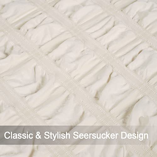 Phf Washed Soft Duvet Cover Set Queen Size, 3Pcs Microfiber Seersucker Comforter Cover Set, Ultra Soft Breathable Duvet Cover With Pillow Shams Bedding Collection, 90"X90", Beige #TOP3