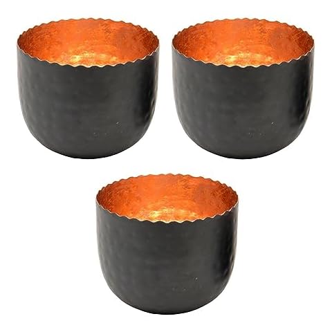 Set of 3 Contemporary Copper Tea Light Holders Cover