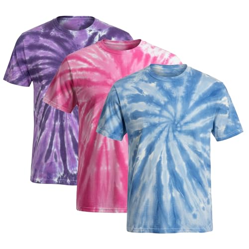 AMERICAN TIE DYE 3 Pack T-Shirts for Men and Women Short Sleeve- 100% Cotton Hand-Dyed Unisex Tee- Spider Tie Dye Shirt Women and Men- Soft, Breathable, Relaxed...