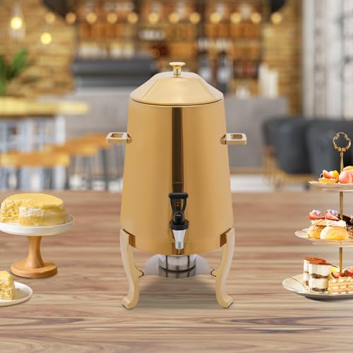 Coffee Urn With Fuel Holder,3.5 Gallon/13L Stainless Steel Beverage Dispensers Hot Drink Dispenser with Stand Coffee Dispenser With Spigot for Coffee Tea Hot Water (Gold)