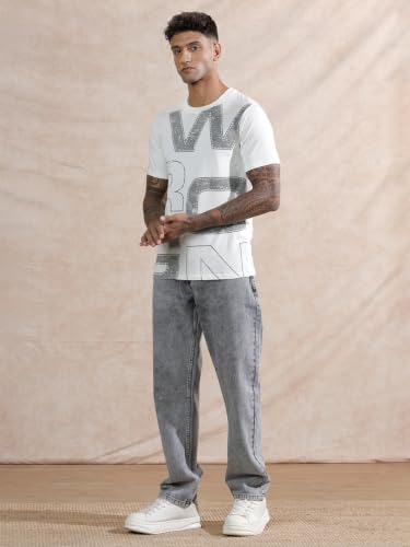 Image of WROGN Men's Mid-Rise Jeans | 100% Cotton | Anti-Fit Relaxed Silhouette