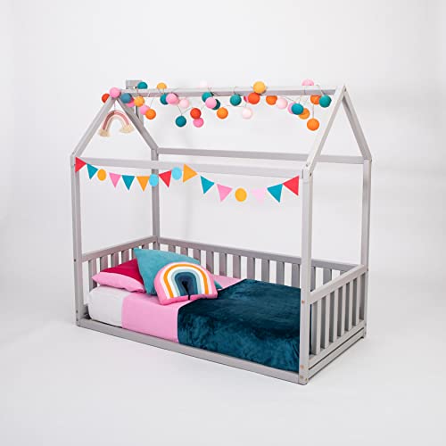 House shaped bed frame, Montessori floor bed frame, Toddler house bed frame WITHOUT slats under the mattress US Twin size 39×75 in