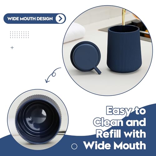 Image of YAUKPH Striped Foaming Hand Soap Dispenser with Leak-Proof Pump for Bathroom and Kitchen Countertop 11oz Navy Blue