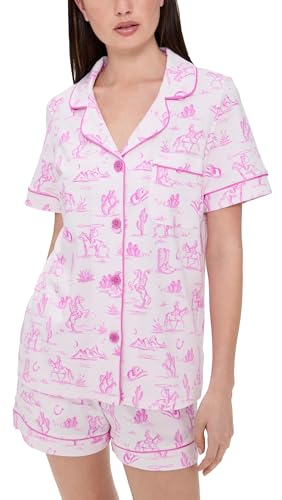 Image of Bed Head PJs Womens Matching Pajamas - Soft Organic Short Sleeve Button Down PJ Shirt & Shorts Set - Sleepwear & Loungewear