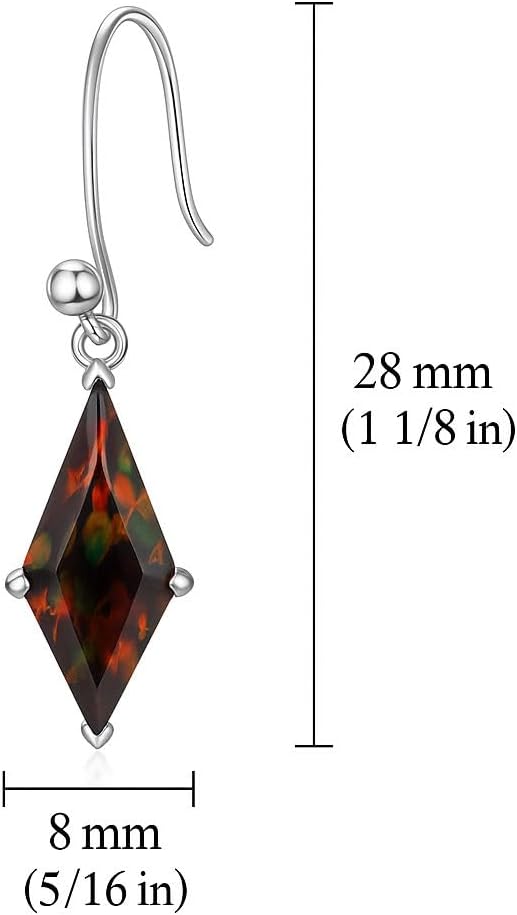 Sterling Silver 6.0ct Black Red Opal Dangling Earrings for Women, Real s925 Silver Kite Cut Black Red Opal French Wire Dangle Earrings for Ladies Mom Birthday Christmas