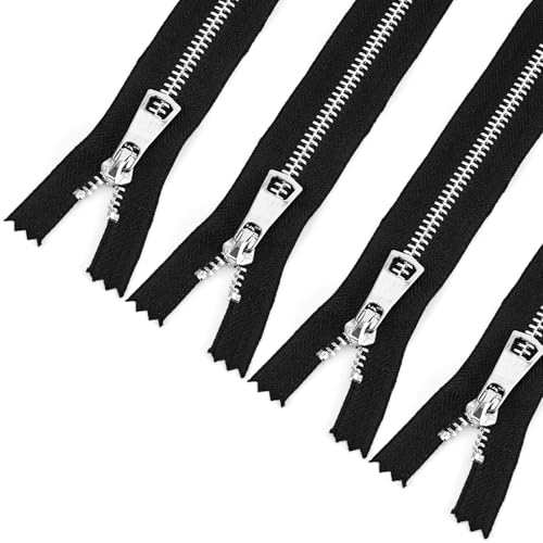 JAXICREY 4 Stück Reißverschluss 15cm, Reisverschluss Metall, Reissverschluss Schwarz, Endlosreißverschluss Mit Zipper, Reißverschlüsse, Reißverschluss Teilbar für Kissen, Taschen, Kleidung, Hosen