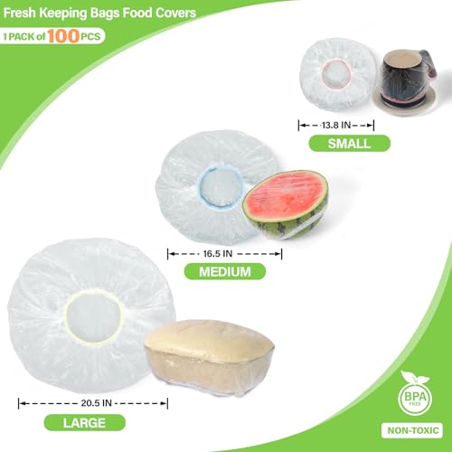 Uponer 3rd Upgraded Plastic Bowl Covers, 100PCS Bowl Lids for Bread Proofing, 3 Sizes Plastic Covers for Bowls with Elastic, Food Grade Safe Material Food Lids, Reusable