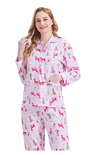Image of GLOBAL Women Cotton Pajamas Long Sleeve PJs Button Down Sleepwear S-3XL