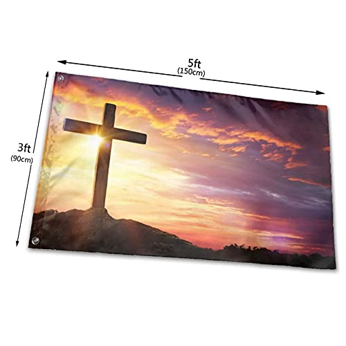 Kxybz Cross Jesus Christ Sunset Flag 3' X 5' Indoor Outdoor Banner Home Garden Decoration #TOP2