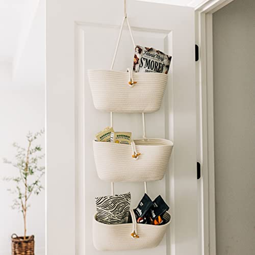 Organihaus White 3-Tier Wall Hanging Baskets For Organizing | Hanging Storage Basket | Over The Door Towel Basket | Wall Mounted Basket For Nursery Organization | Hanging Wall Baskets For Storage #TOP2
