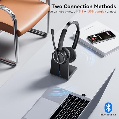 LEVN [2024 Version] Wireless Headset with Mic for Work, Bluetooth Headset with Microphone (AI Noise Cancelling), Wireless Headset for Work from Home/Office/Call Center/PC/Computer/Laptop/Teams/Zoom - Thumbnail 3
