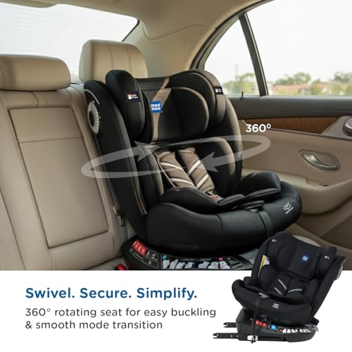 Image of Mee Mee Orbit 360 Rotatable Convertible ISOFIX Car Seat for 0-12 Years (0-36 kg) | Rear & Forward Facing | ECE R44 /04 Certified | 5-Point Safety Harness | Adjustable Recline & Headrest | Model Name: Orbit | Black