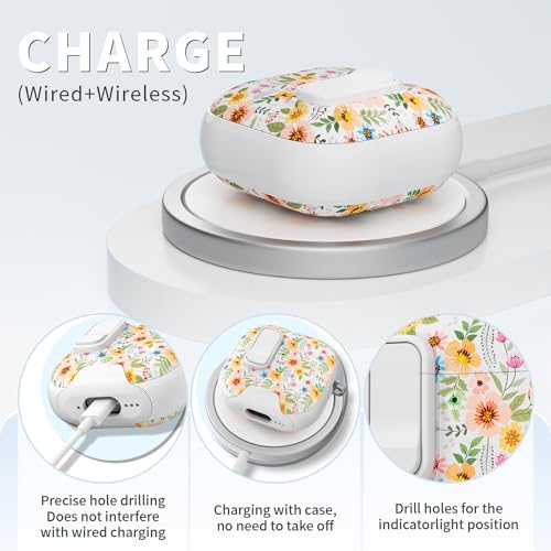Image of for AirPods 4 Case with Safty Lock & Phone Stand,Cute Floral Pattern Style | PC & TPU Dual Layer Protective Cover with Keychain & Cleaner Pen for Apple AirPod 4th Generation 2024 Women (Morning Glory)