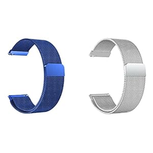 ONE ECHELON Quick Release Horlogeband Compatibel met Fossil Minimalistische 3 Hand Staal Metalen Mesh Vervangingsband, Pack van 2 (Blauw en Zilver)