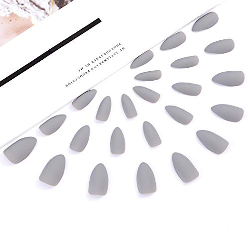 Handcess Stiletto Kunstnägel, matt, lang, grau, zum Aufdrücken, für Damen und Mädchen (Grau) – Bild 3
