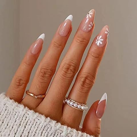 JUSTOTRY 24 Pcs White French Press on Nails Cover
