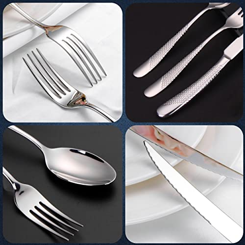 DAFFODILY Luxury Cutlery Set 30 Piece 18/10 Stainless Steel Cutlery Set for 6 with 2-in-1 Steak Knives, Dishwasher Safe, Mirror Finished, Elegant Gift Box Included.