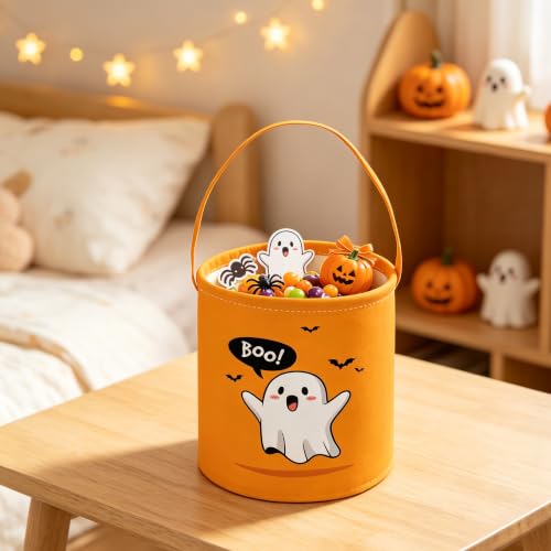 Image of ESSME Halloween Basket Gohst Baskets,Gifts Bins,Book Bins Empty.(Yellow gohst)