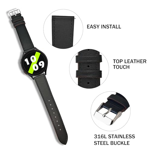 Italy Genuine Leather Watch Bands Compatible with Samsung Galaxy Watch 7 6 5 4 40mm 44mm, 5 Pro 45mm, 6 4 Classic Active 2, 20mm Quick Release Leather Watch Straps Replacement Band for Women Men