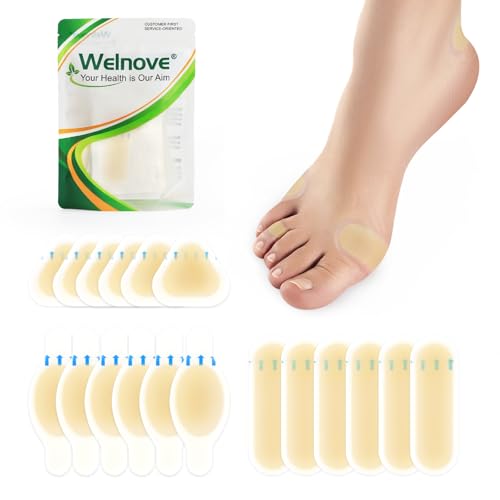 Welnove Lot de 18 pansements anti-bulles invisibles hydrocolloïdes pour les pieds - Coussinets de cloques - Traitement des pieds - Bandages imperméables
