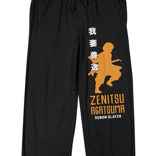 Demon Slayer Season 2 Zenitsu Silhouette with Kanji Men's Black Sleep Pajama Pants2