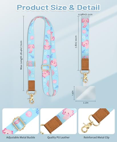 Image of Yonlevres Phone Lanyard Crossbody Strap Wrist Neck Adjustable Women Blue | Cute Axolotls Cell Phone Lanyard for Travel, Hands-free, Fit Keys ID Badge, for Full-coverage Phone Case, Accessories, Gift