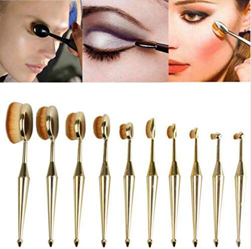 Silverzone Brush Set 10Pcs Makeup Brushes Synthetic Bristle with Hard Handle Professional Makeup Kit Premium Cosmetic Brush Set Foundation Blending Face Eye Kit, Gold