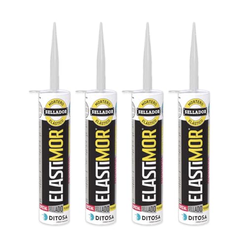 DITOSA CALIDAD E INNOVACION - ELASTIMOR Mortero Sellador, Cemento Express, Impermeable, para encintados, llagueados, sellados, rejunteados, reparaciones, Tubo 310 ml x4