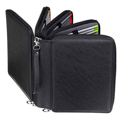 BTSKY PU leer 200 invoegen Super grote capaciteit multi-layer studenten gekleurde potlood wrap opbergkoffer tas zakje… - Afbeelding 8