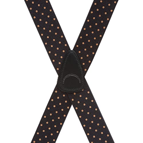 Suspender Store Polka Dot Suspenders - Khaki On Black 1.5 Inch Wide Clip 42" For 5'0" To 5'9" Tall #TOP2