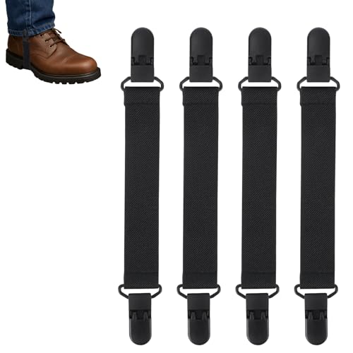 Fukaisu 4pcs Adjustable Cowboy Boot Straps, Elastic Webbing Boot Bands Non-Slip Riding Pants Clips for Men & Women Pant Guard Clamps (Black)