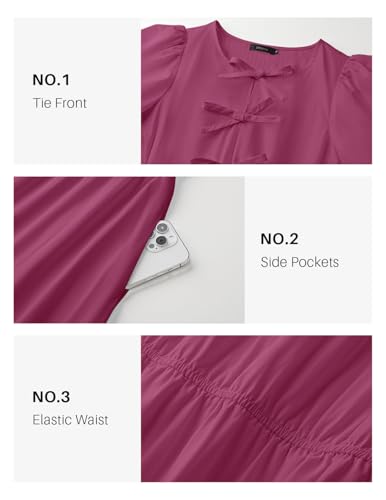 Image of ZESICA Women's Summer Short Sleeve Tie Front Mini Dress Babydoll Ruffle Pleated A Line Vacation Graduation Short Dresses