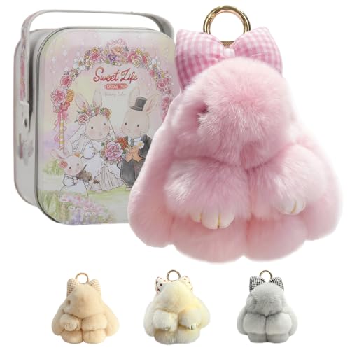 Bunny Lulu Plush Keychain Wedding & Party Gift for Women Easter Valentines Day - Cute Collectible Stuffed Animal Companion Includes Matching Tin Charming Rabbit Design with Fluffy Ears & Paws