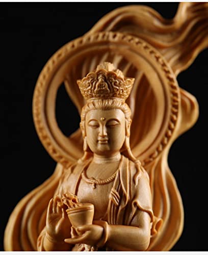 Estatua Buddha Guan Yin de Madera Tallada a Mano miniatura 3