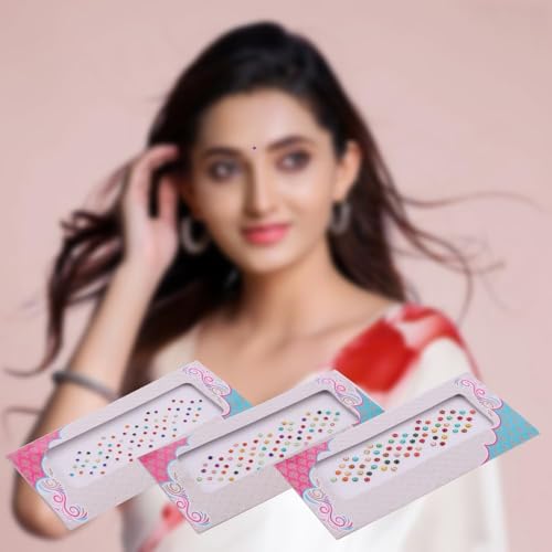 Image of VAMA Rhinestone Multi Color Crystal Stone Bindi kumkum Sticker Diamond Cut Kundan Multicolour bindiya Bindis Set for Women (10 Cards)