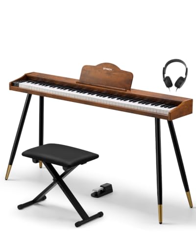 STRICH 88 Key Digital Piano Set, Full Size Velocity-Sensitive Keys, Electric Keyboard with Stand, Bench, Pedal, Headphones, Music Rest for Beginner, SPRITE-S(Vintage Brown)