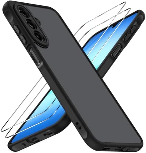 iVoler Matt Schwarz Hülle für Samsung Galaxy A18 / A17 4G / 5G mit 2 Stück Panzer Schutz Glas, [Militärstandard] Stoßfest Handyhülle Kratzfest Rückseite Anti-Fingerabdruck Dünn Bum
