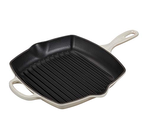 Le Creuset Enameled Cast Iron Signature Square Skillet Grill, 10.25', Meringue