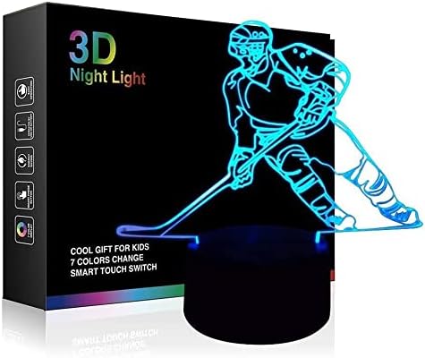 Optical Illusion 3D Hockey Night Light 7 Colors Changing USB Power Touch Switch Decor Lamp LED Table Desk Lamp Brithday Children Kids Christmas Xmas Gift